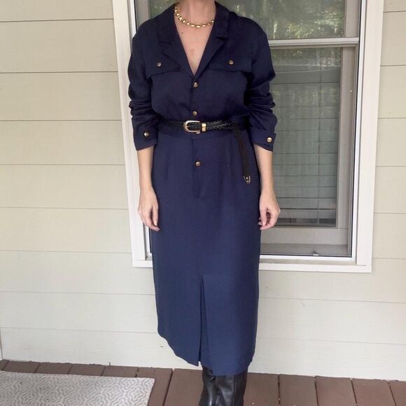 Vintage 1990s Navy Blue Military Inspired Utility Dress - Picture 14 of 16